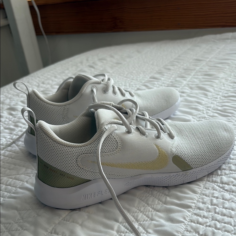 Nike White and Gold Athletic Shoes